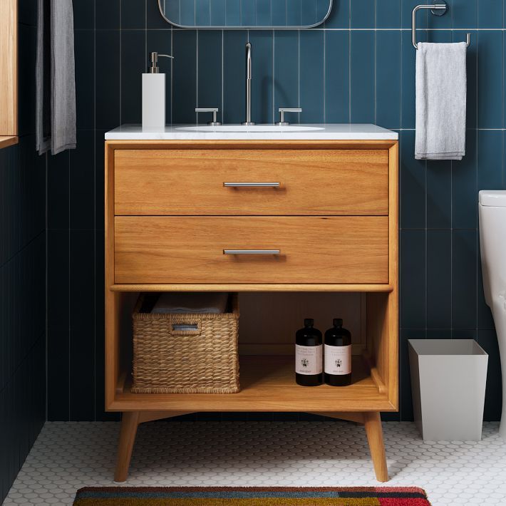 Mid-Century Open Storage Single Bathroom Vanity (24"–49") - Acorn | West Elm (US)