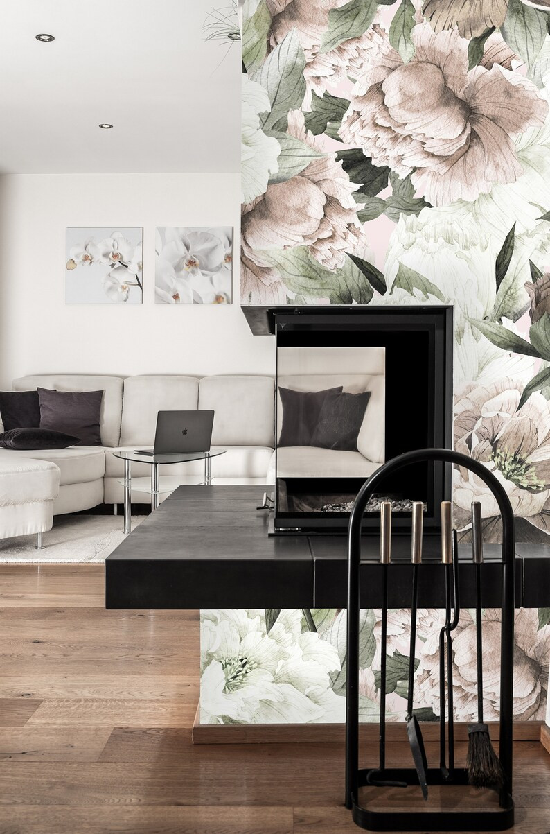 Removable Wallpaper Vintage Bouquet of Peonies Peel & Stick Wallpaper Wallpaper Mural | Etsy (US)