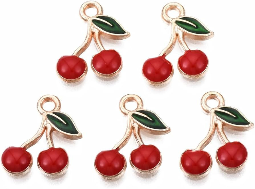 DanLingJewelry 100pcs Red Cherry Alloy Enamel Charms Gold Plated Cherry Charms Mini Cherry Fruit ... | Amazon (US)