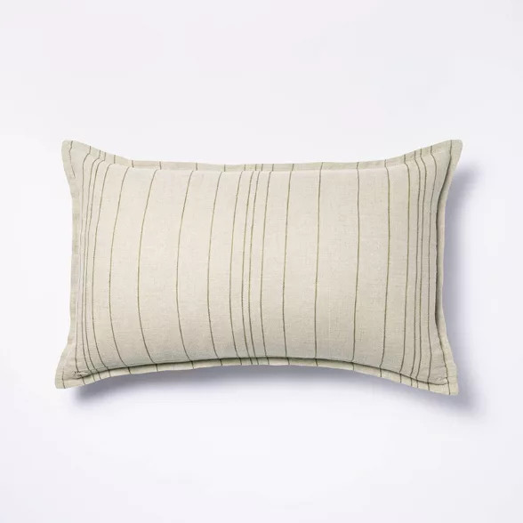 Oversized Linen Striped Throw Pillow Green - Threshold™ designed with Studio McGee | Target