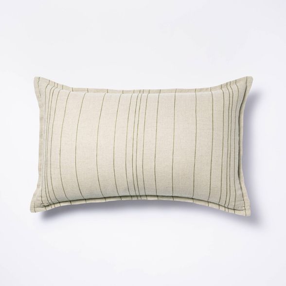 Oversized Linen Striped Throw Pillow Green - Threshold™ designed with Studio McGee | Target