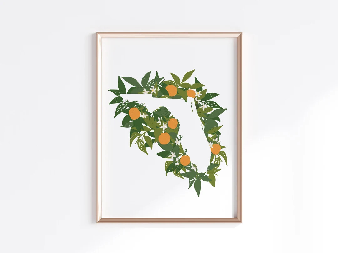 Florida State Print - Orange Blossom // State Map Silhouette | Etsy (US)
