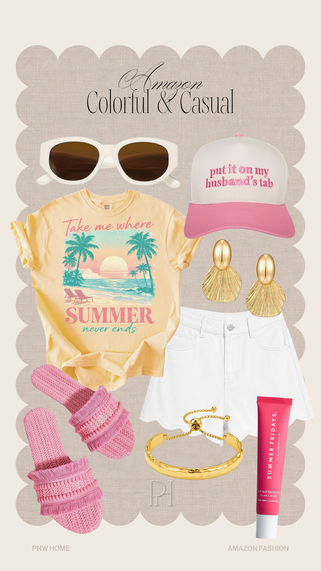 Amazon finds for a closet full of color this summer!

colorful style, summer fashion, summer style, summer outfit, summer looks, white sunglasses, pink hat, cap, trucker hat, graphic tee, summer t-shirt, white shorts, white denim, scalloped hem shorts, lip gloss, lip balm, pink sandals, pink shoes, slides, summer shoes, summer footwear, gold bracelet, gold earrings 

 #LTKgrwm #LTKootd #LTKSeasonal