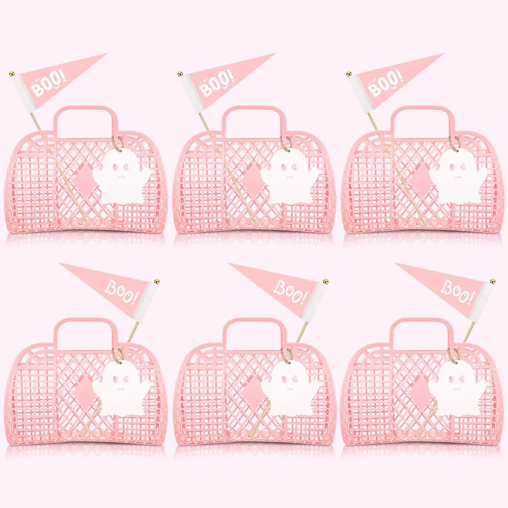 Gerrii 6 Pcs Pink Halloween Trick or Treat Bucket Cute Ghost Boo Jelly Goodie Candy Gift Basket T... | Amazon (US)