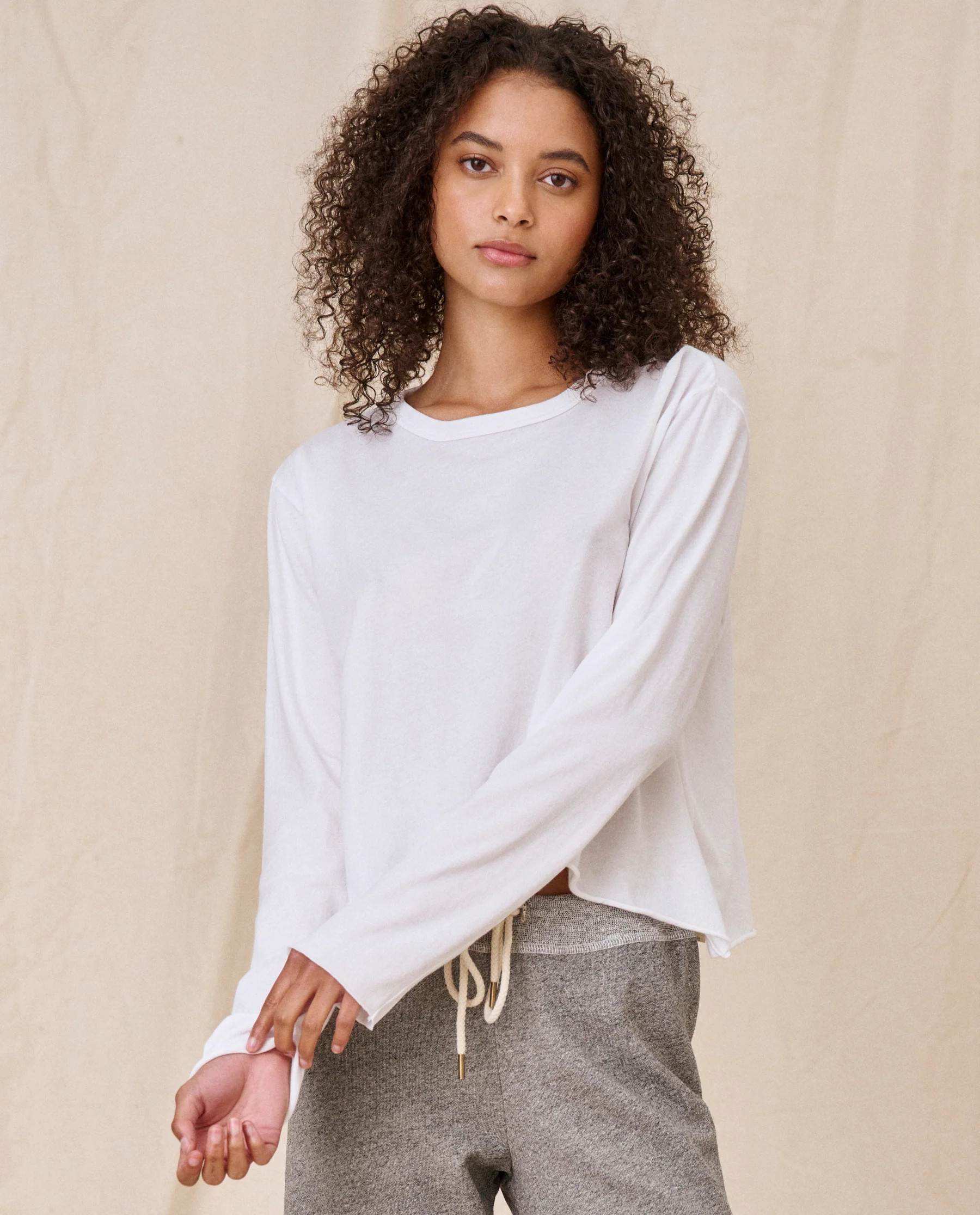 The Long Sleeve Crop Tee. -- TRUE WHITE | THE GREAT.