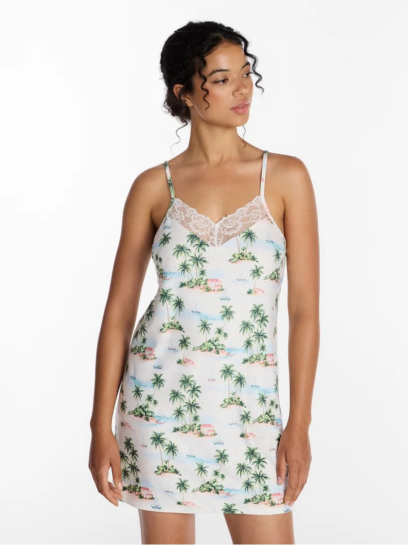 Joyspun Women\u2019s Dreamy Soft Collection Lace Front Knit Chemise, Sizes XS-3X | Walmart (US)