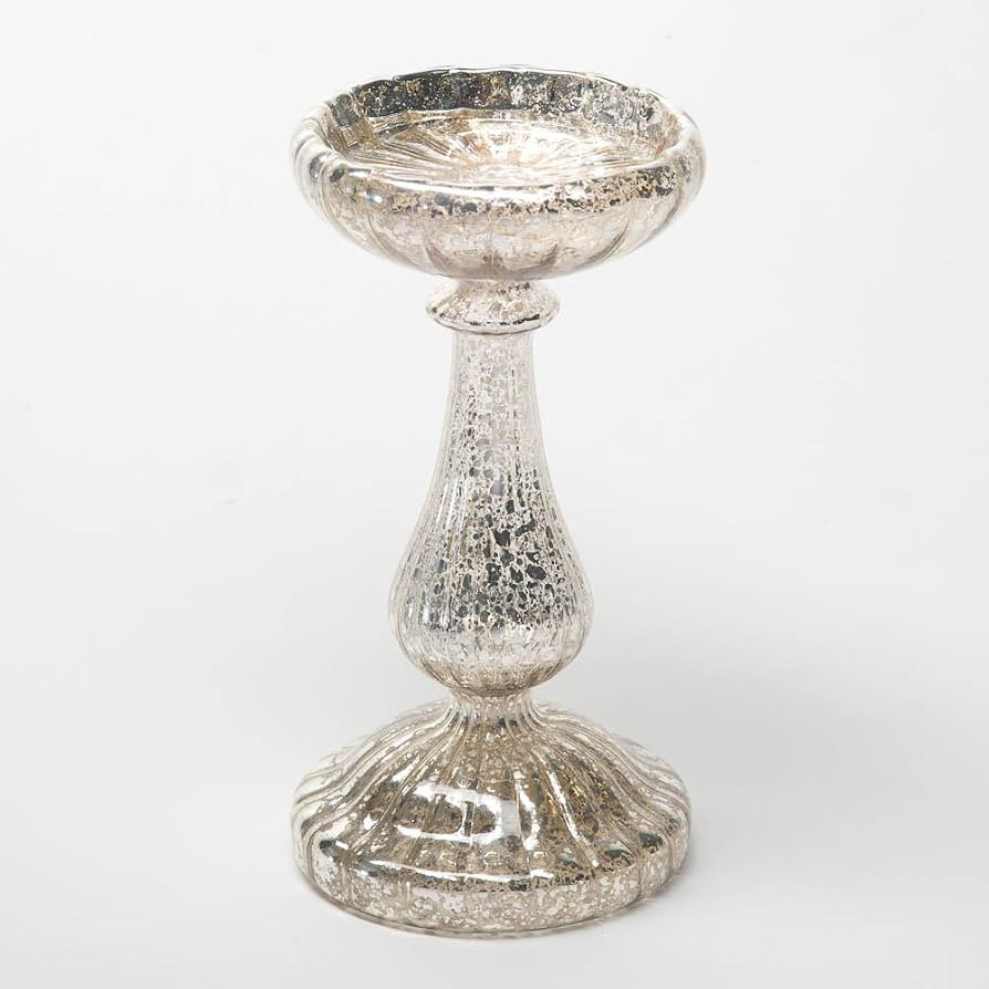 Richland Ribbed Unique Mercury Glass Pillar Candle Holder 8.5" | Amazon (US)