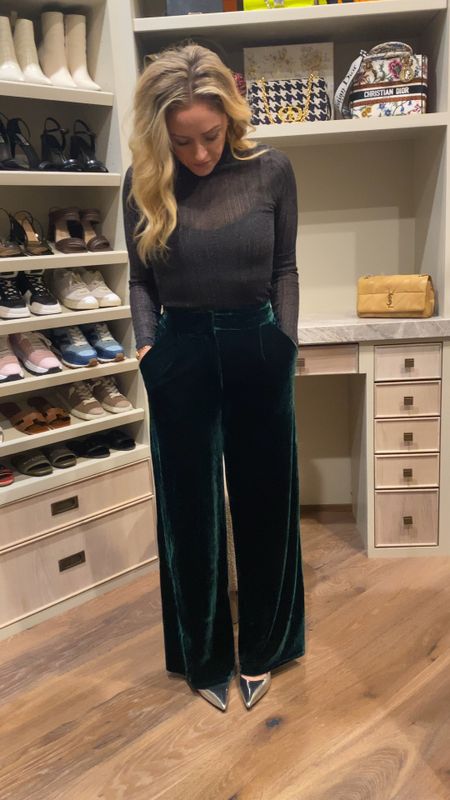 Green velvet pants with sparkly top. Modern holiday outfit 

#LTKHoliday #LTKstyletip