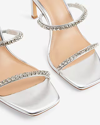 Metallic Rhinestone Strap Square Toe High Heeled Sandal | Express