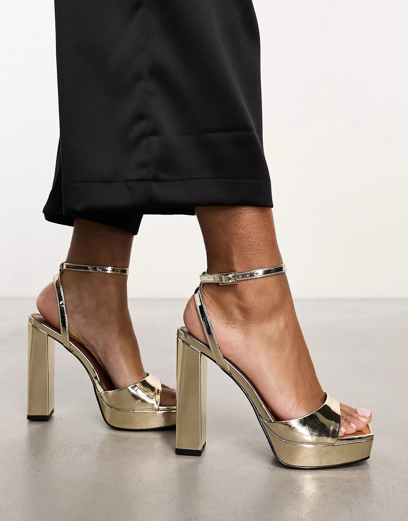 ASOS DESIGN Noun platform barely there heeled sandals in gold | ASOS (Global)