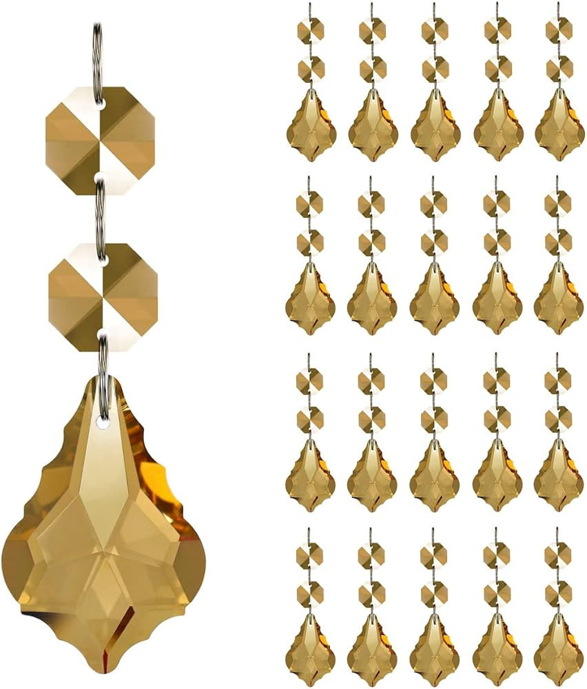 20pcs Crystal Maple Leaf Chandelier Prisms Replacement Pendant Connected Glass Octagon Beads Chai... | Amazon (US)