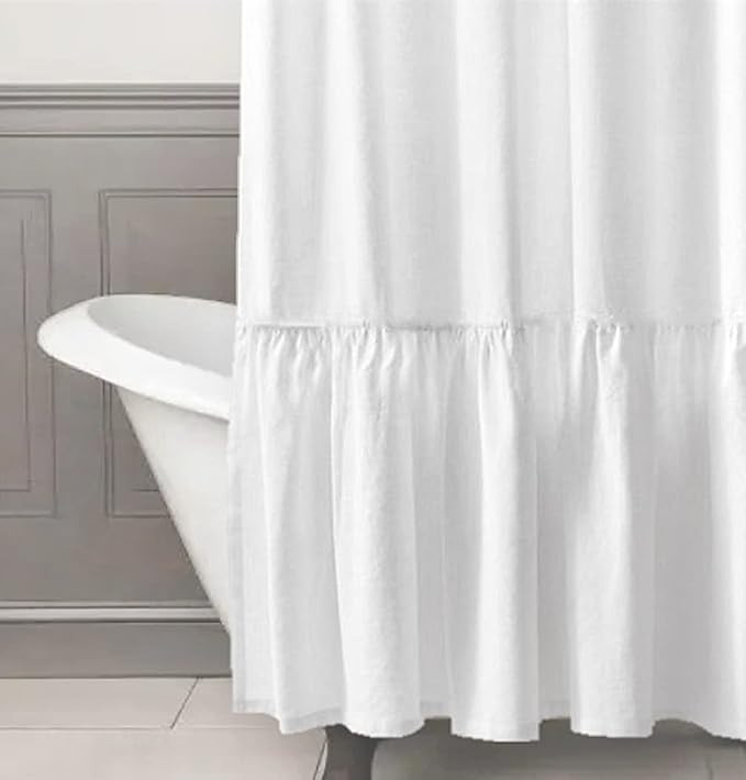 Felisa Extra Long Farmhouse Shower Curtain with A Ruffle Hem, 72 x 84 inches Linen Blend Shower C... | Amazon (US)