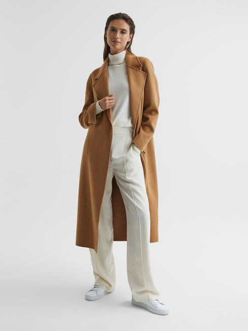 Reiss Camel Honor 100% Cashmere Wool Blindseam Long Coat | Reiss UK