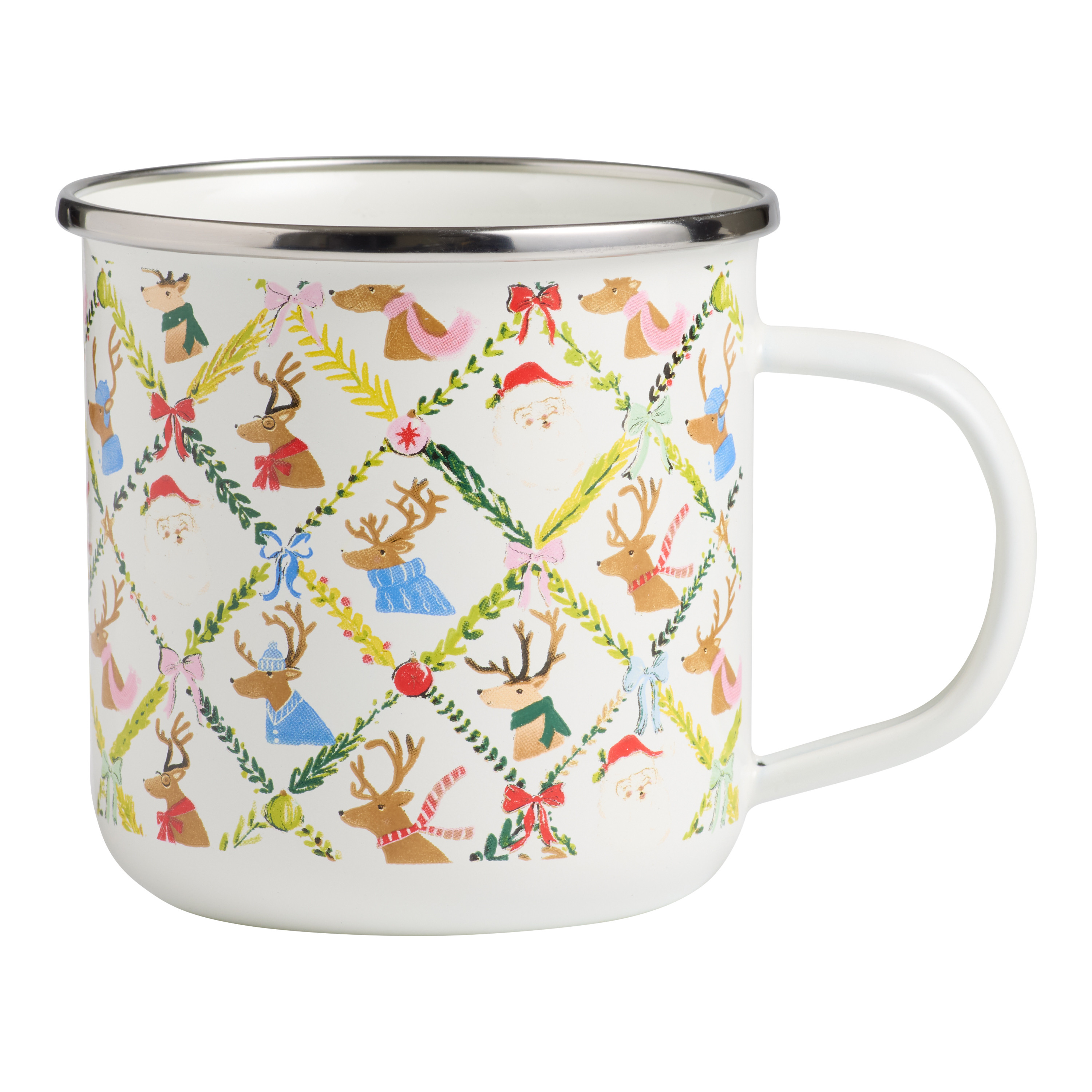 White Santa's Reindeer Team Enameled Steel Mug | World Market