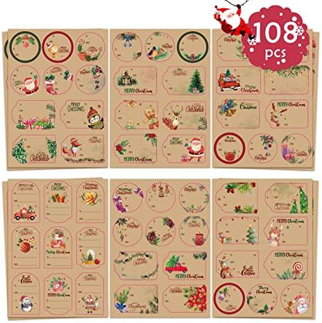 Natural Kraft Christmas Self Adhesive Name Gift Tags Stickers ​Holiday Present Stickers, Decorative  | Amazon (US)