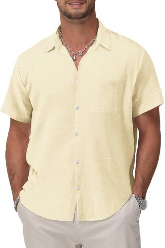 KYKU Cotton Shirt for Men: Casual Beach Summer Button Down Short Sleeve Clothes | Amazon (US)