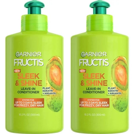 Garnier Fructis Sleek & Shine Leave-In Conditioning Cream for Frizzy Dry Hair Plant Keratin + Argan Oil 10.2 Fl Oz 2 Count (Packaging May Vary) | Walmart (US)