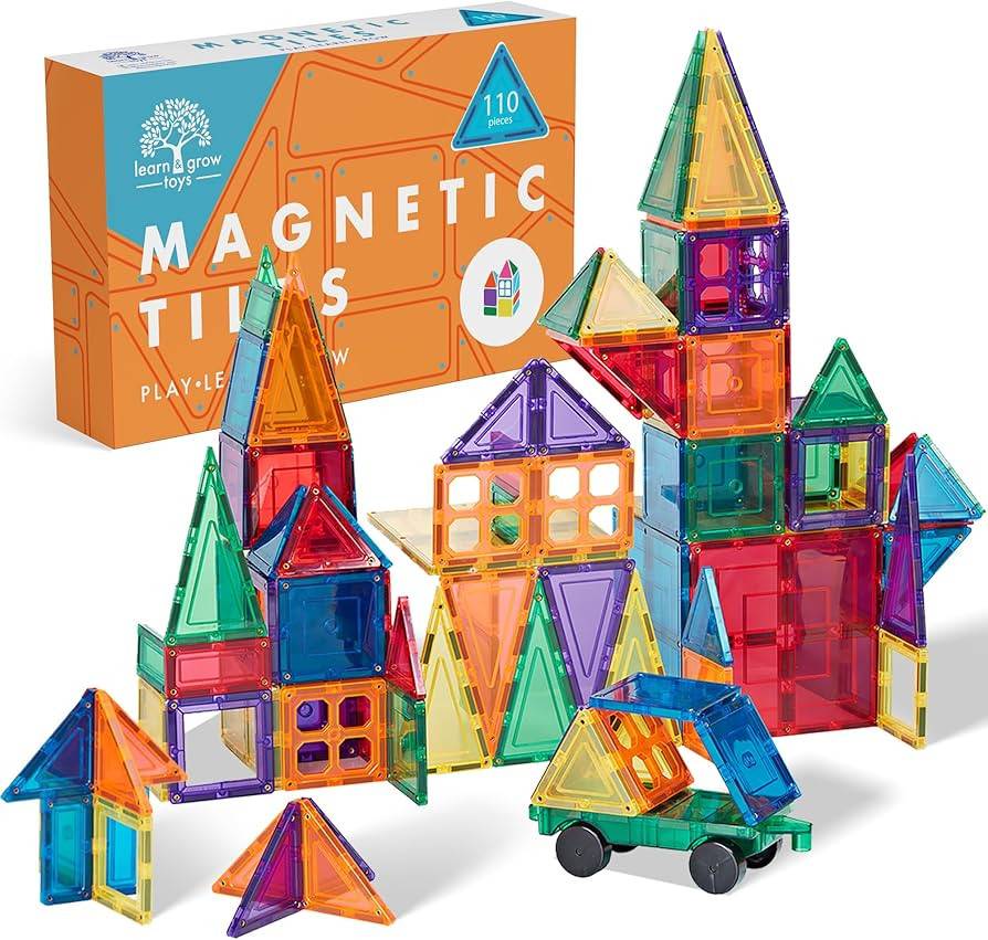 Lean & Grow Toys 110Pcs Magnetic Tiles Builders Pack Kids Magnetic Building Sets 3D Magnet Tile B... | Amazon (US)