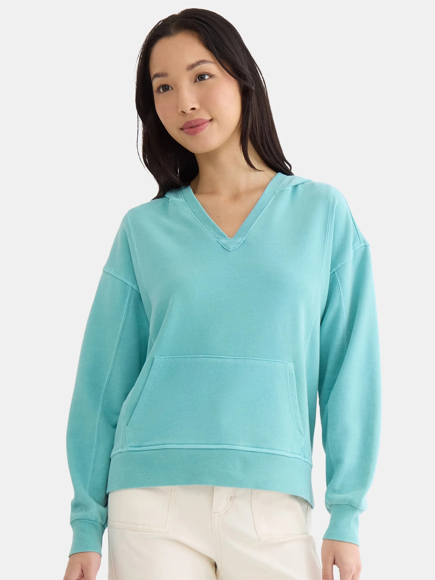 Time and Tru Women's Split Neck Hoodie, Sizes XS-XXXL - Walmart.com | Walmart (US)