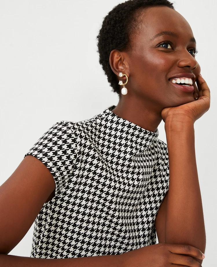 Petite Houndstooth Mock Neck Top | Ann Taylor (US)