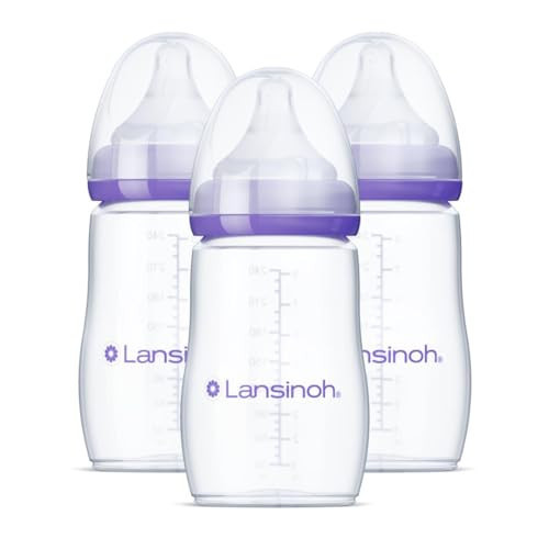 Lansinoh Anti-Colic Baby Bottles, BPA-Free Plastic, 8 Ounces, 3 Count, Medium Flow Nipples (Size M), Breastfeeding Bottle with NaturalWave Design | Amazon (US)