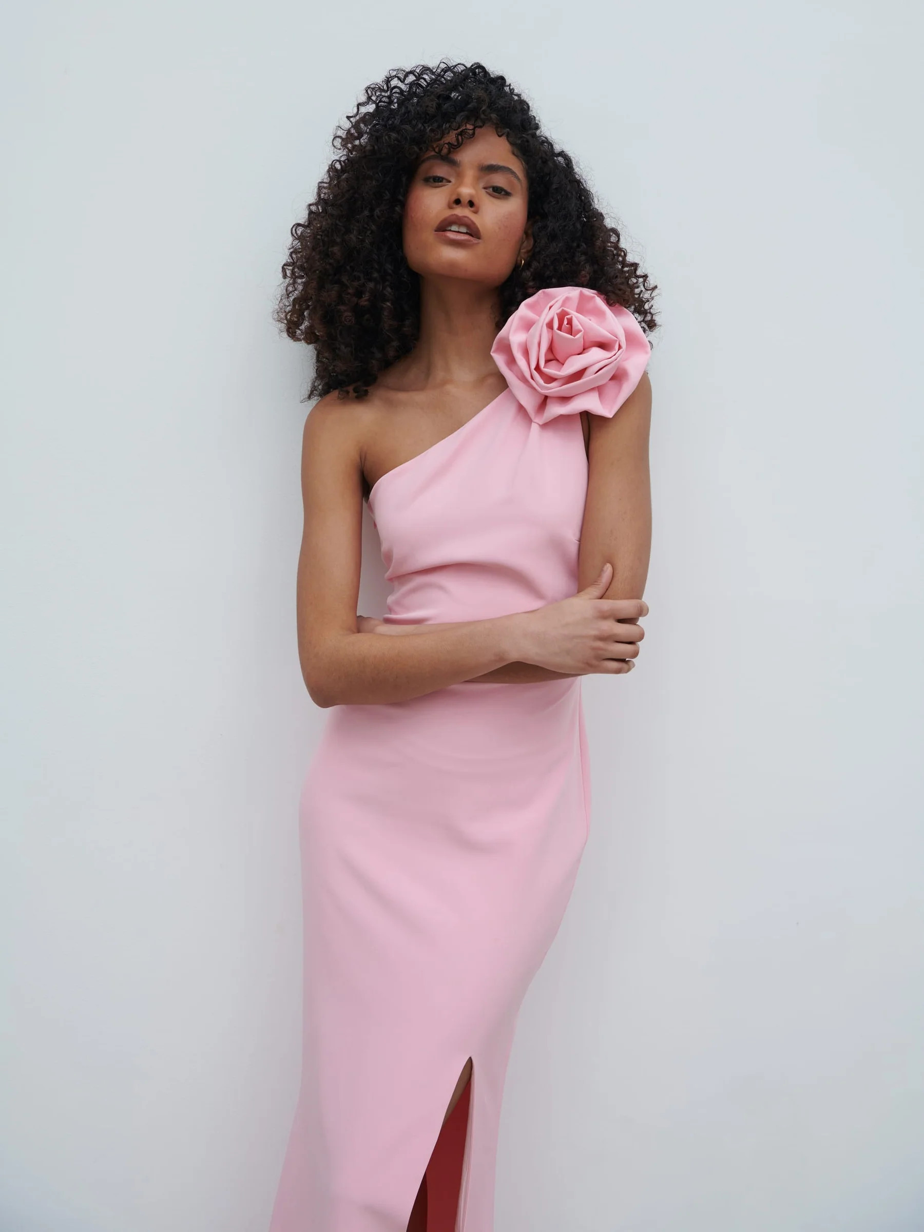 Samaya One Shoulder Detachable Corsage Maxi Dress | Pretty Lavish (UK)