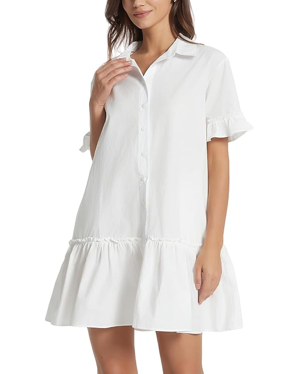 YEXPINE Women's 2026 Summer Casual Shirt Dress Drop Waist Ruffle Mini Dress with Pockets | Amazon (US)