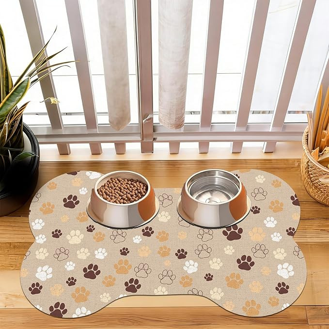 Pet Dog Cat Food Mat, Absorbent Bone Shaped Dog Bowl Mats for Food and Water, Non Slip Cute Dogs ... | Amazon (US)