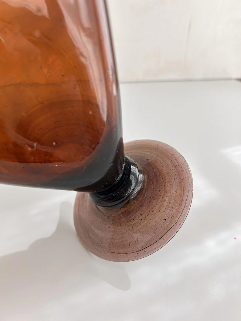 Vintage Amber Art Glass Vase • Sculptural Pedestal Vessel • Mid Century Brown Home Decor - Et... | Etsy (US)