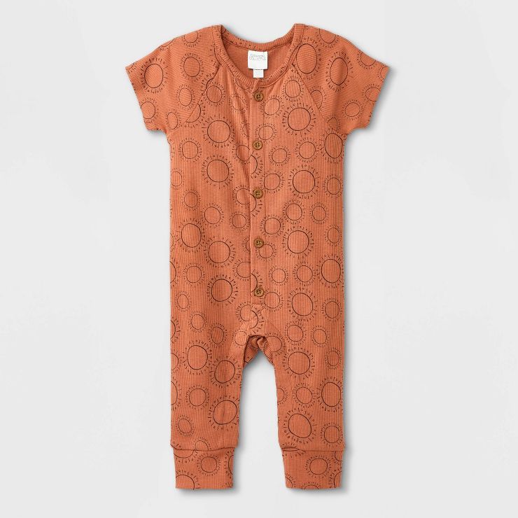 Grayson Collective Baby Short Sleeve Ribbed Bodysuit Romper - Brown | Target