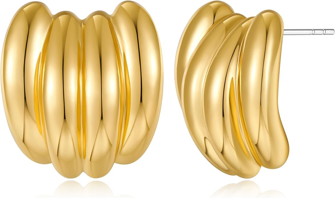 Chunky Studs Earrings for Women Trendy Gold Plated Banana Earring Chic Statement Jewelry | Amazon (US)