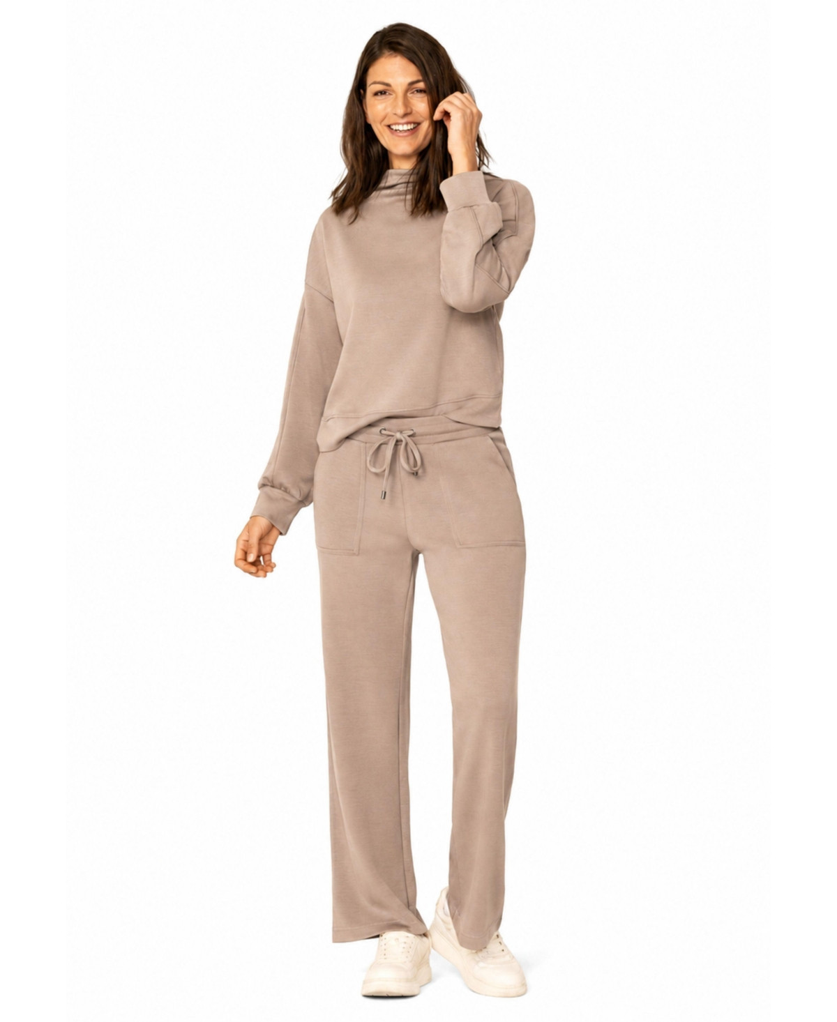 Cable & Gauge Women's Mockneck Modal Top and Wide Leg Pant - Driftwood | Macy's