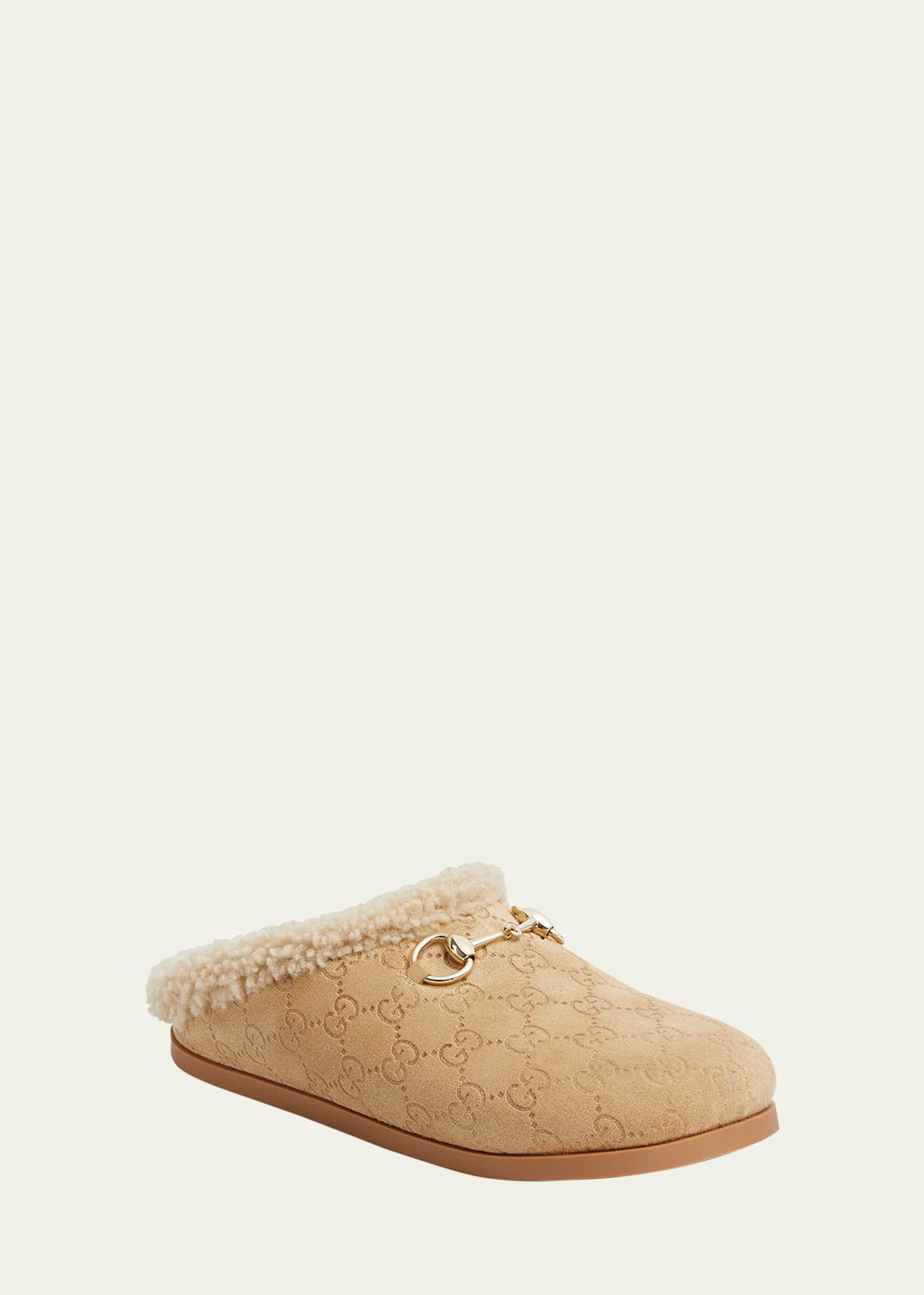 Gucci New Sol Suede Shearling Horsebit Mules | Bergdorf Goodman