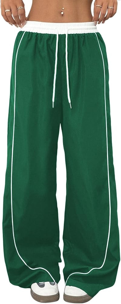 ZAFUL Womens Parachute Pants Y2K Wide Leg Cargo Sweatpants Drawstring Waist Jogger Pants with Poc... | Amazon (US)