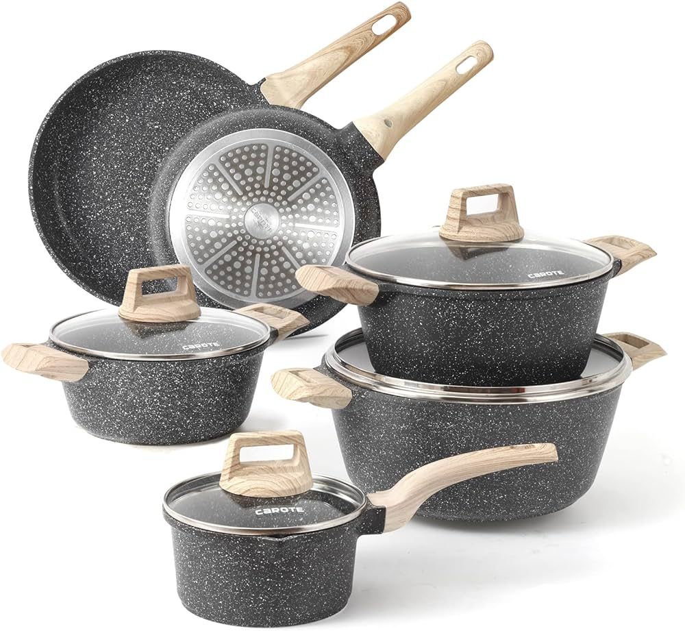 Carote Nonstick Granite Cookware Sets 10 Pcs Stone Cookware Set,non stick frying pan set, pots an... | Amazon (US)