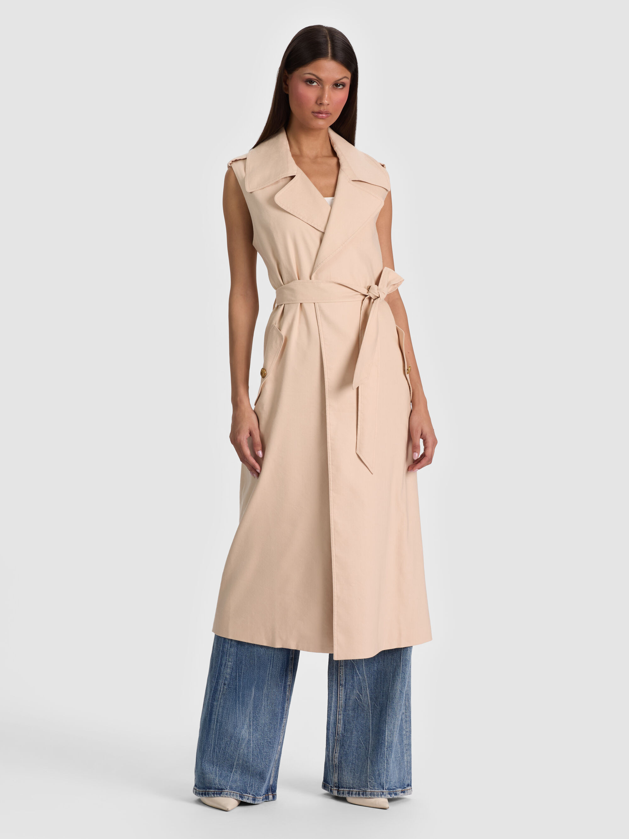 KEITH SLEEVELESS LINEN TRENCH | Alice + Olivia