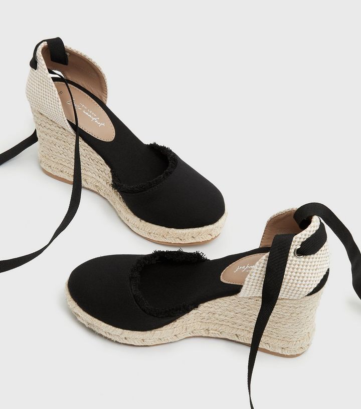 Black Frayed Ankle Tie Espadrille Wedges
						
						Add to Saved Items
						Remove from Saved ... | New Look (UK)