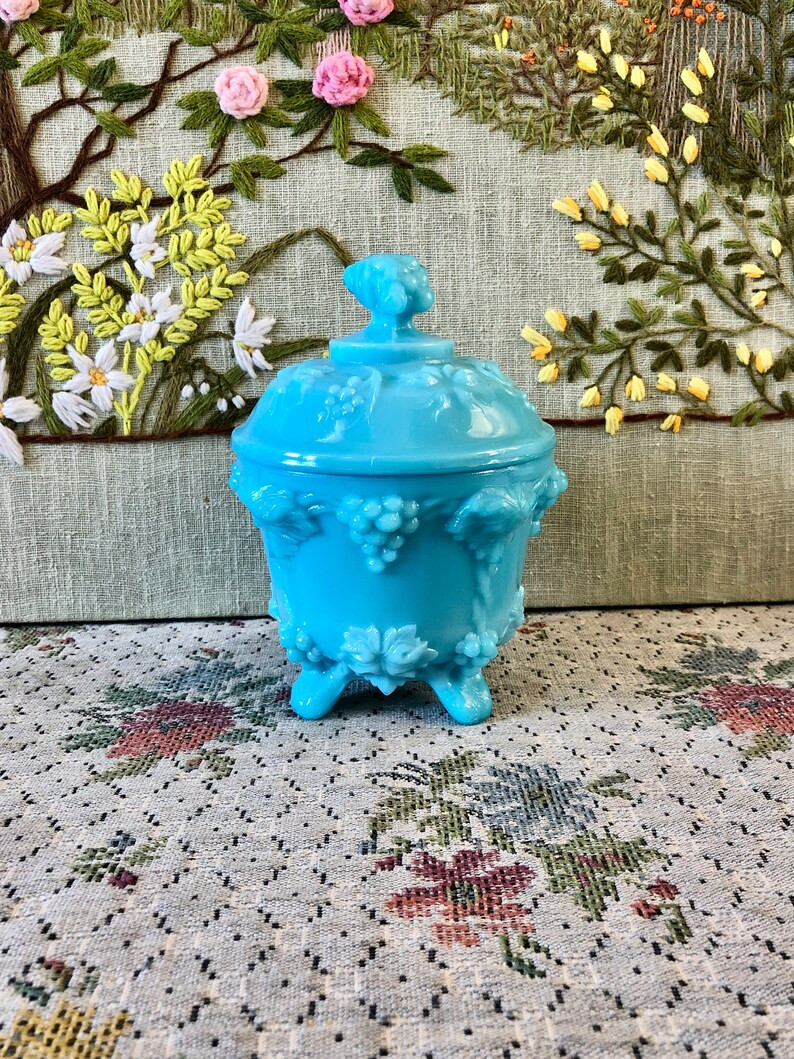Blue Milk Glass Bowl With Lid Turquoise Milk Glass Candy Dish | Etsy | Etsy (US)