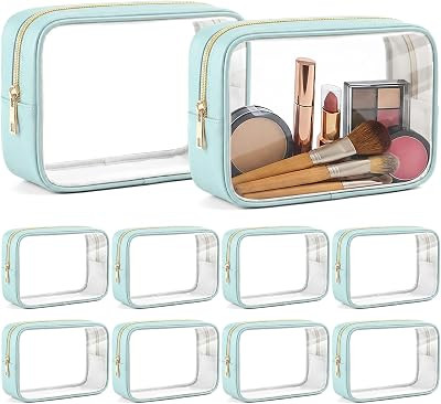 Abbylike 10 Pcs Clear Makeup Bags Bulk PU Leather Portable Travel Cosmetic Case Toiletry Bag with... | Amazon (US)
