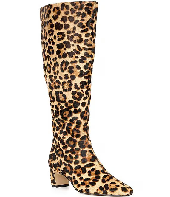 Gianni Bini Weslye Leopard Print Haircalf Snip Toe Kitten Block Heel Boots | Dillard's | Dillard's