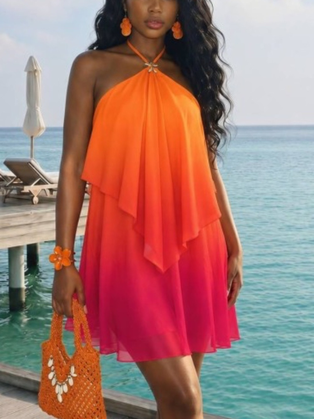 OMBRÉ SLEEVELESS HALTER TOP LAYERED CHIFFON BACKLESS MINI DRESS NWOT | Poshmark