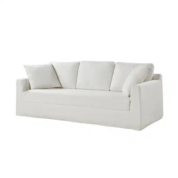 Riccardo 85" Modern Slipcovered Sofa with Square Flange Arm by HULALA HOME - White | Bed Bath & Beyond