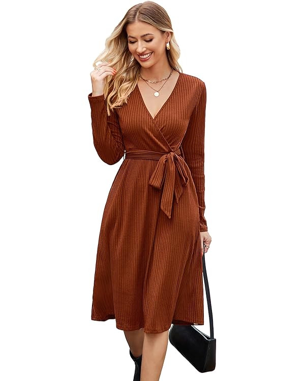 Newshows Womens 2025 Fall Dresses Teacher Church Business Casual Work Outfits Knit Midi Sweater P... | Amazon (US)