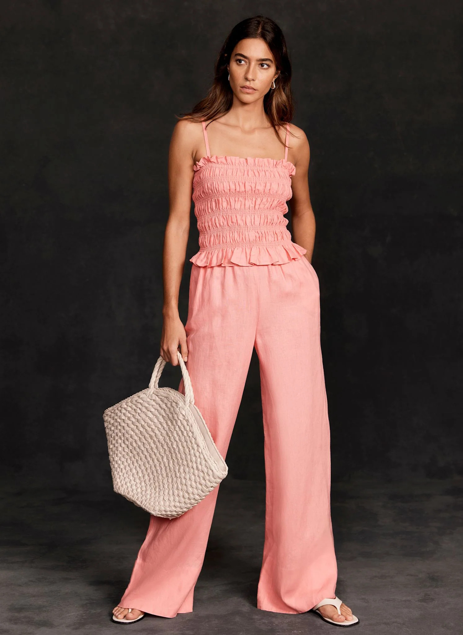 Pink Linen Wide Leg Trousers | Mint Velvet - US