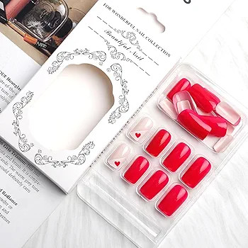 Valentines Day Press On Nails Short Square, 24 Heart Fake Nails Gel Made Solid Color Red Beveled ... | Amazon (US)