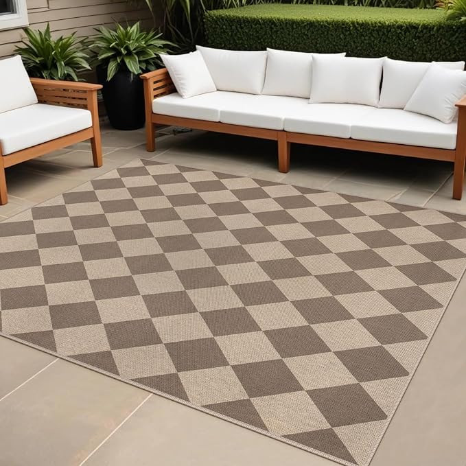 Easy Jute Brown Checkered 5x7 Area Rug, Washable Modern Rugs for Living Room Non-Slip Diamond Bed... | Amazon (US)