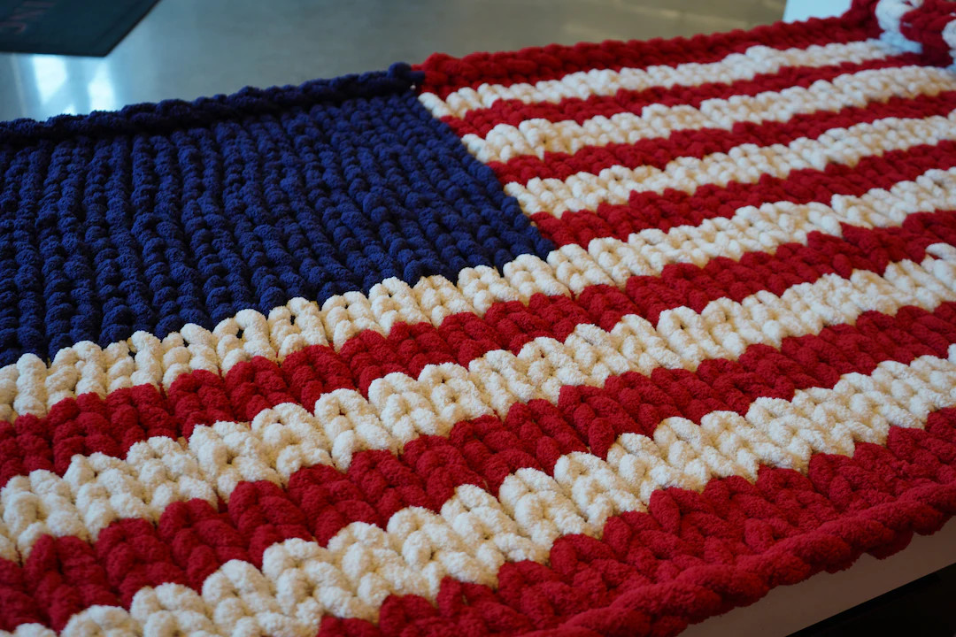 American Flag Chunky Knit Blanket, Chenille, Fun, Unique, Warm, Large, Cozy, Fluffy Blanket, Hand... | Etsy (US)