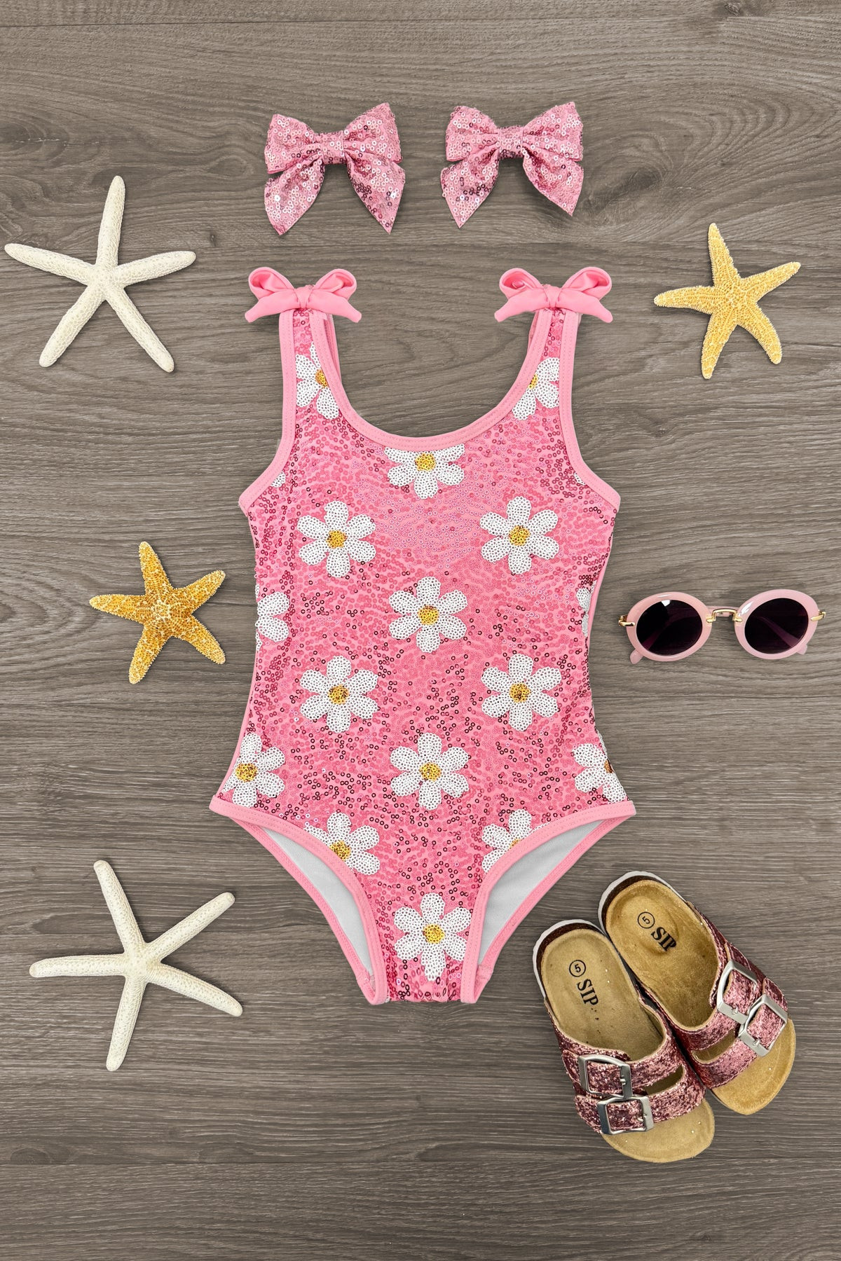 Pink Flower Sequin Swimsuit | Sparkle In Pink