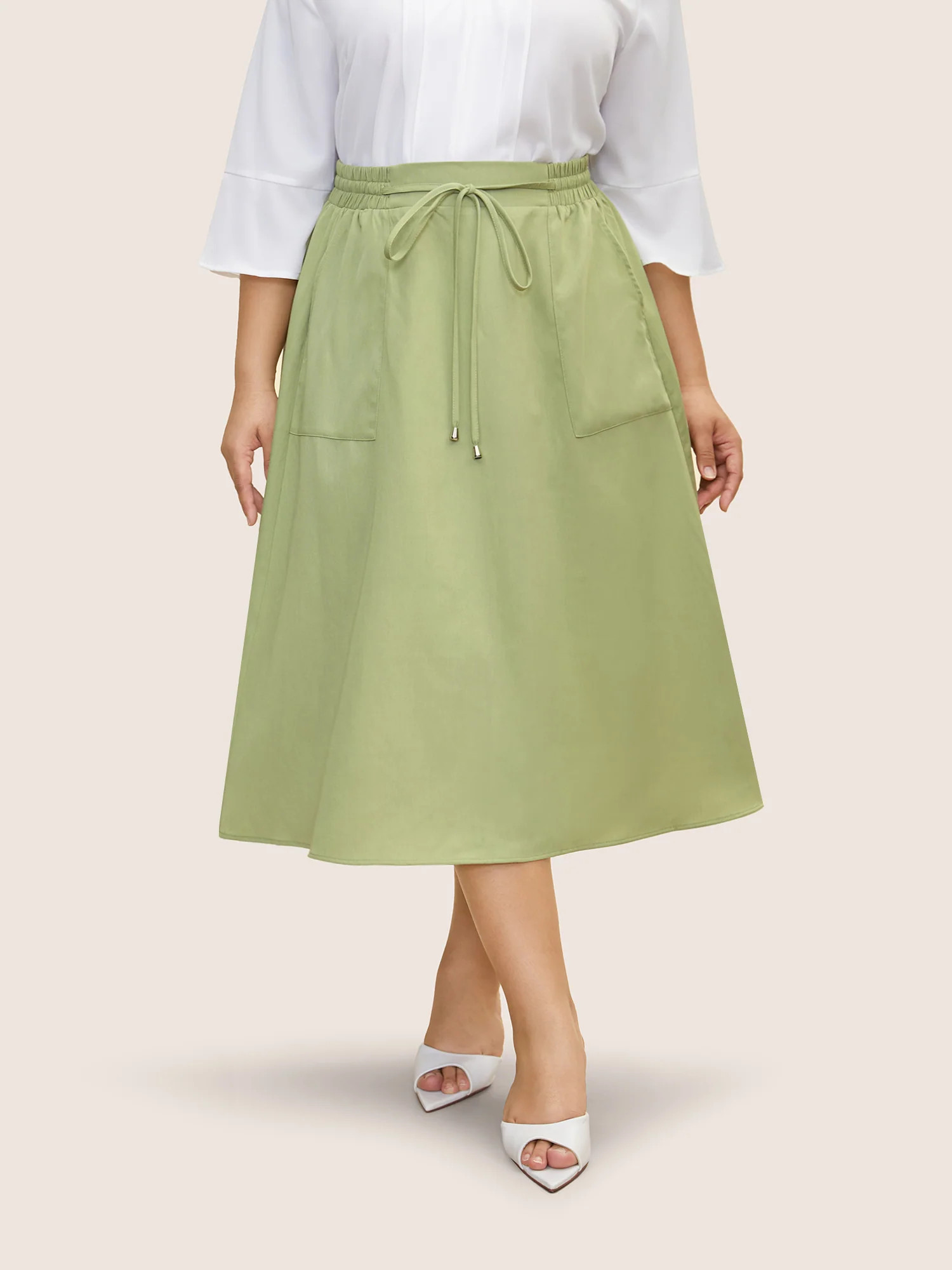 Solid Elastic Waist Split Hem Drawstring Skirt | Bloomchic