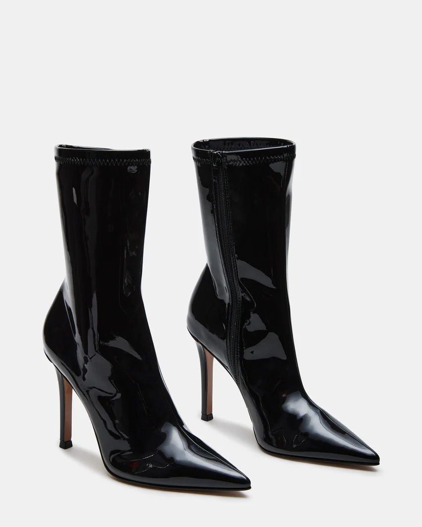ETHEREAL Black Patent Pointed-Toe Ankle Boot | Women's Booties | Steve Madden (US)